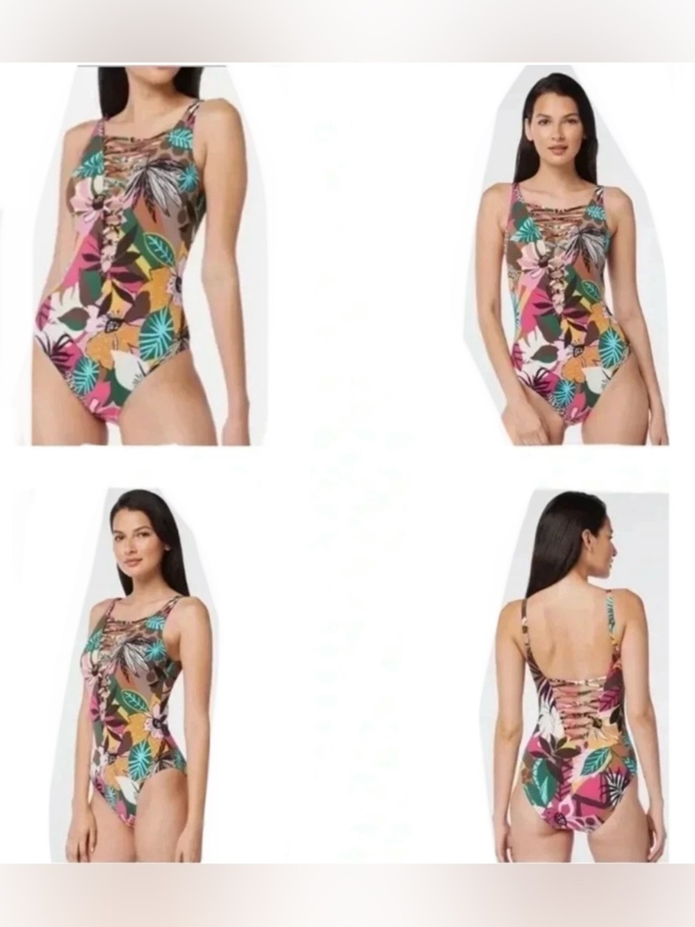 Bleu Rod Beattie Lace Down Over The Shoulder One-Piece Size